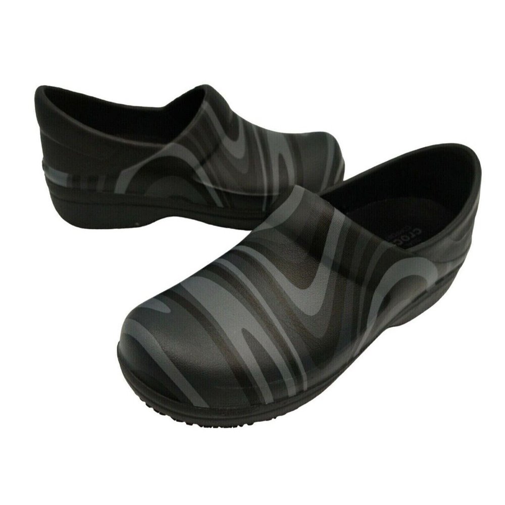 Crocs Women Neria Pro II 205385 Black Gray Slip On Clog Shoe Sz 6 Slip Resistant